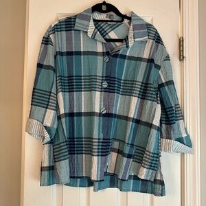 Blue Plaid Button-Up Shirt